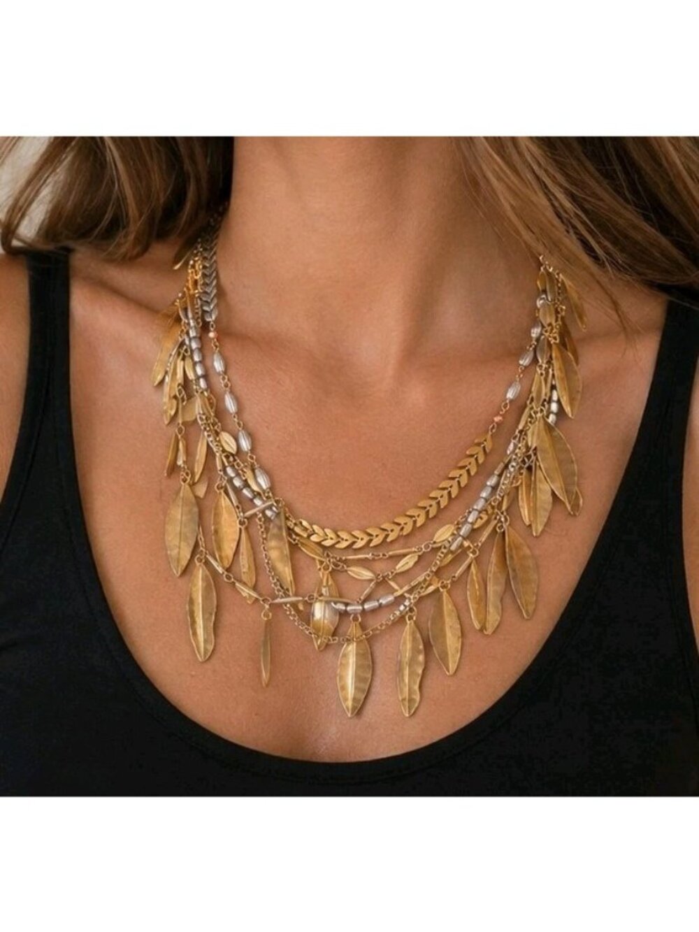 Stella & Dot Garland Fringe Necklace 15"-30" Multi Strand Retired Gold-Tone